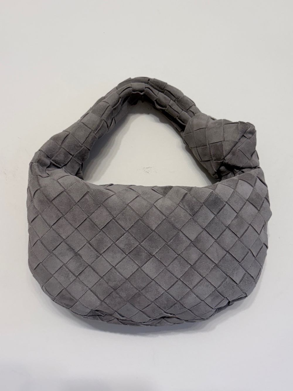 Taupe grey suede woven leather mini Jodie bag preloved